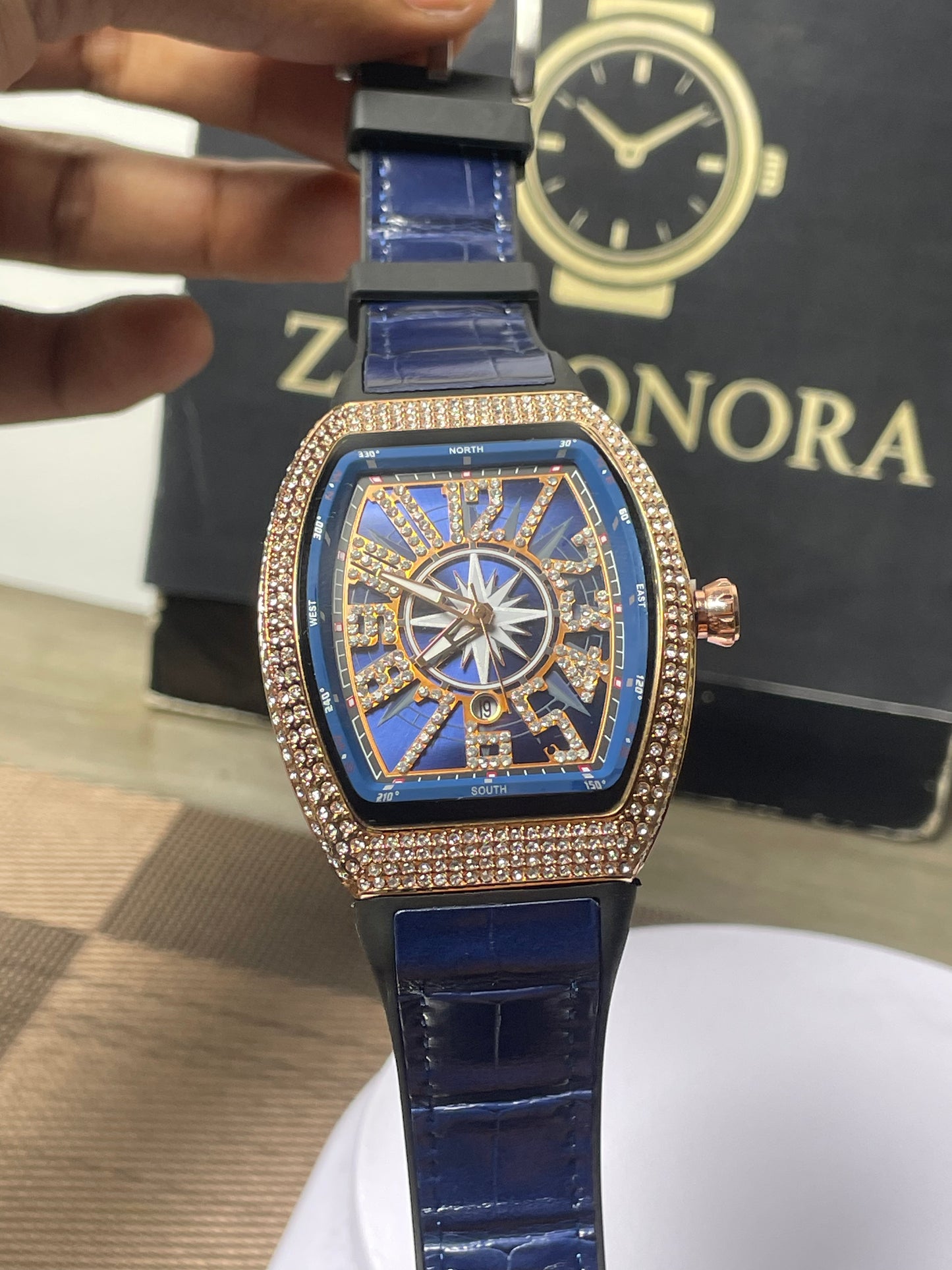 FM In Blue Leather Strap